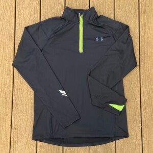 Under Armour Black Quarter Zip Long Sleeve Top with Neon Green Highlights